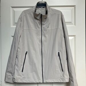 Nautica Jacket Water Resistant Stretch Full Zip Lightweight XL Beige Rain Toggle